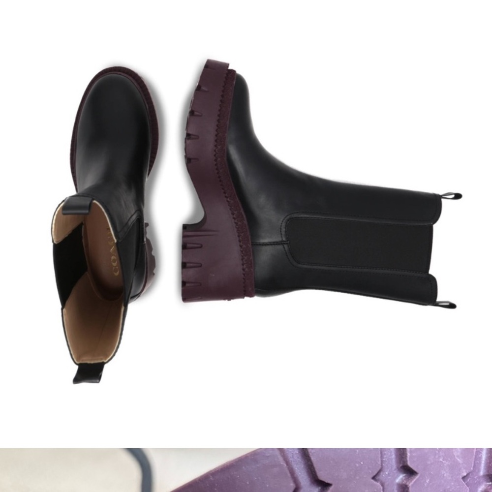 Coach Black and Burgundy Lug Boots